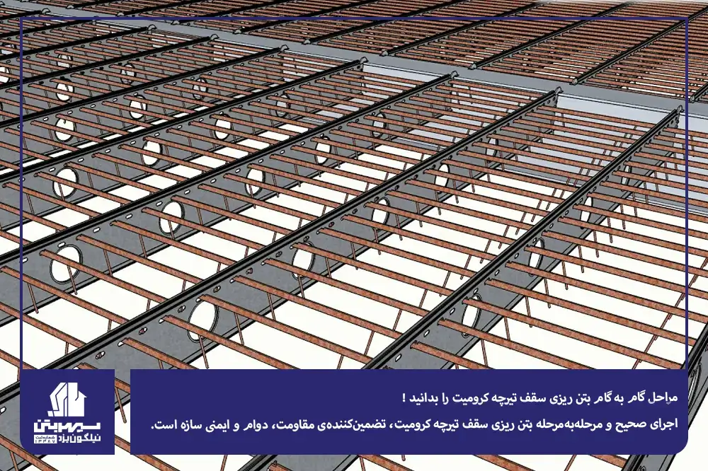 مراحل بتن‌ ریزی سقف تیرچه کرومیت (گام‌به‌گام و عملی)
